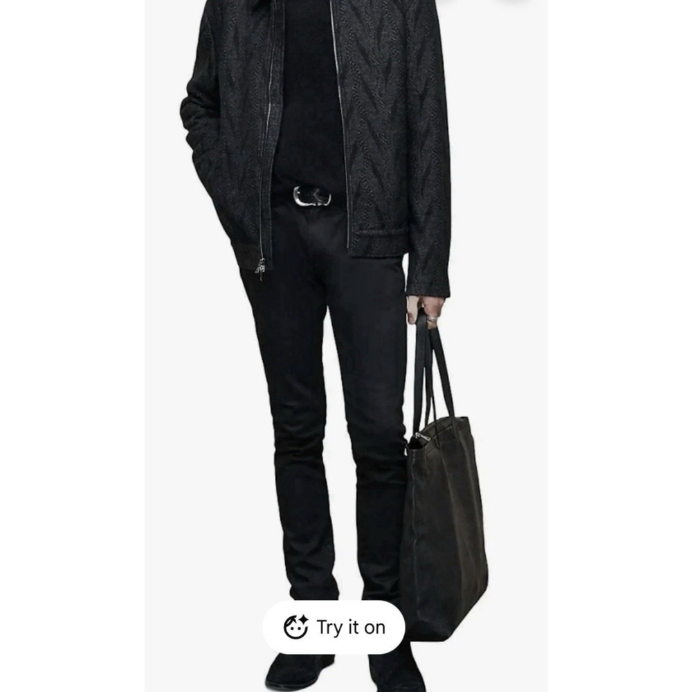 NWT $ 798 John Varvatos Mens Bergen Jacquard Zip-Up Sheep Skin Wool Jacket Black - Picture 4 of 11